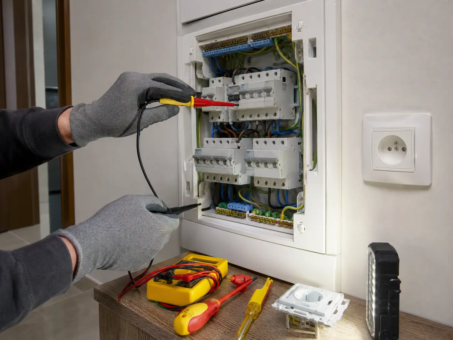 Sprawdzenie rozdzielnicy elektrycznej podczas usuwania awarii